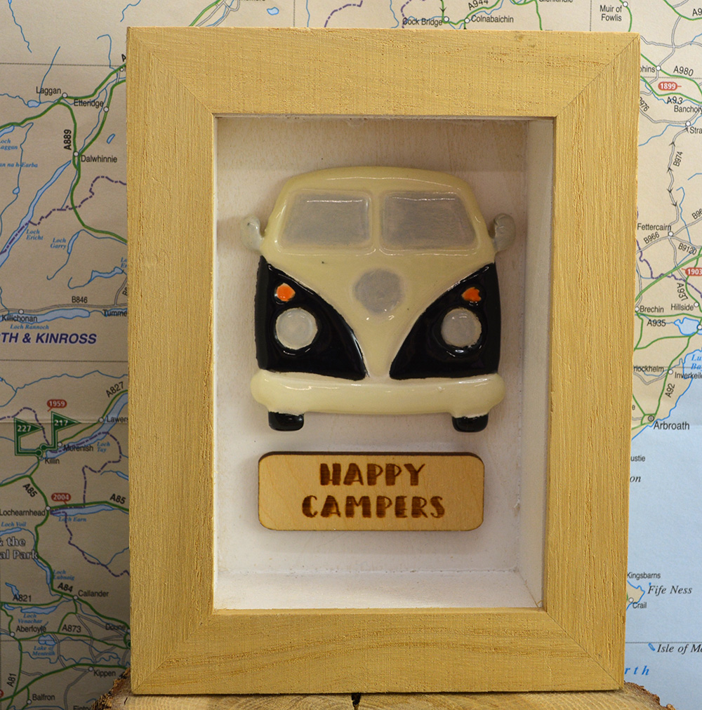 Framed Happy Campers Ceramic VW Campervan
