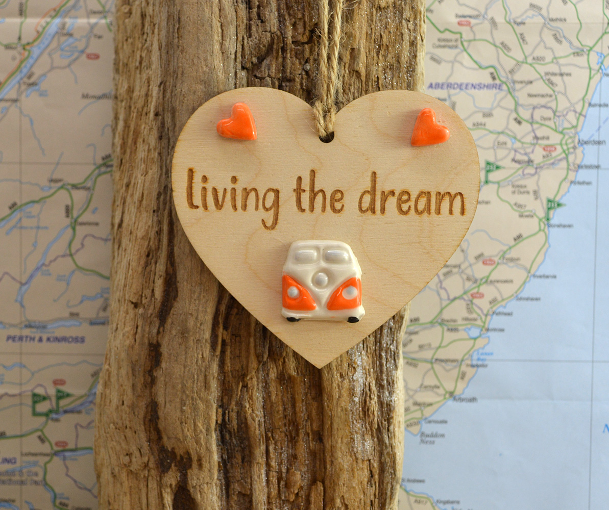 Living The Dream Heart Shape Wooden Plaque