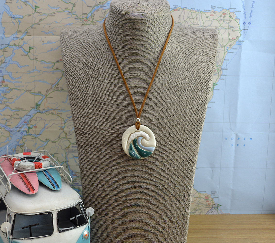 Handmade Ceramic Wave / Surf Necklace - Image 4