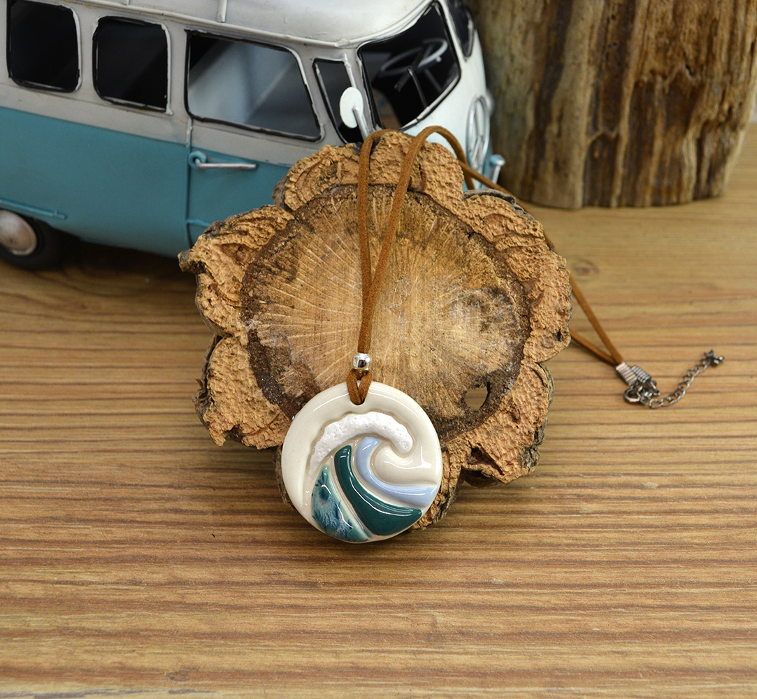 Handmade Ceramic Wave / Surf Necklace - Image 3