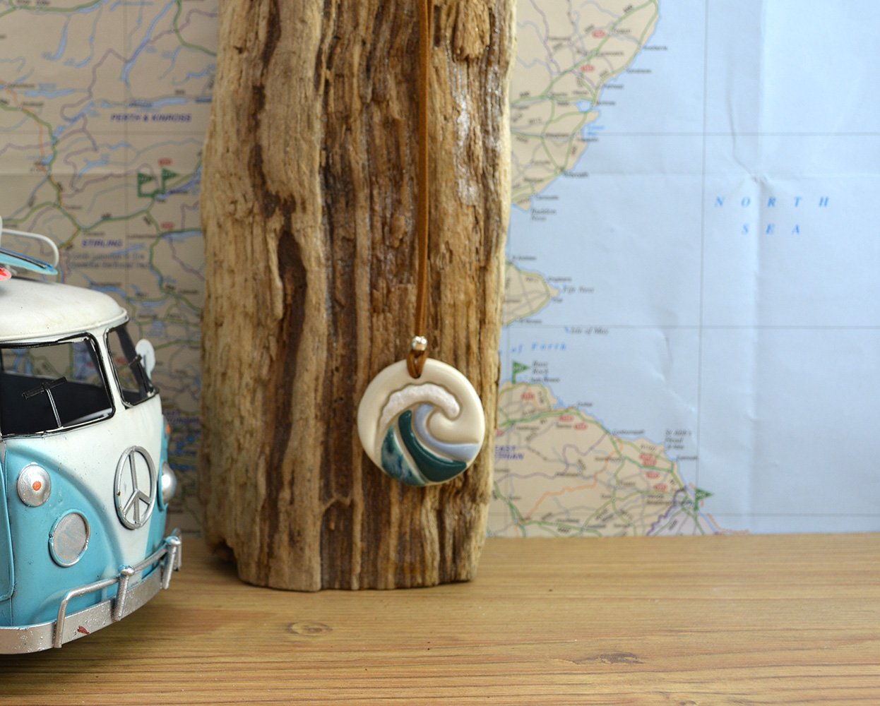 Handmade Ceramic Wave / Surf Necklace