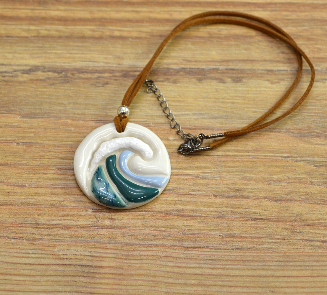 Handmade Ceramic Wave / Surf Necklace - Image 2