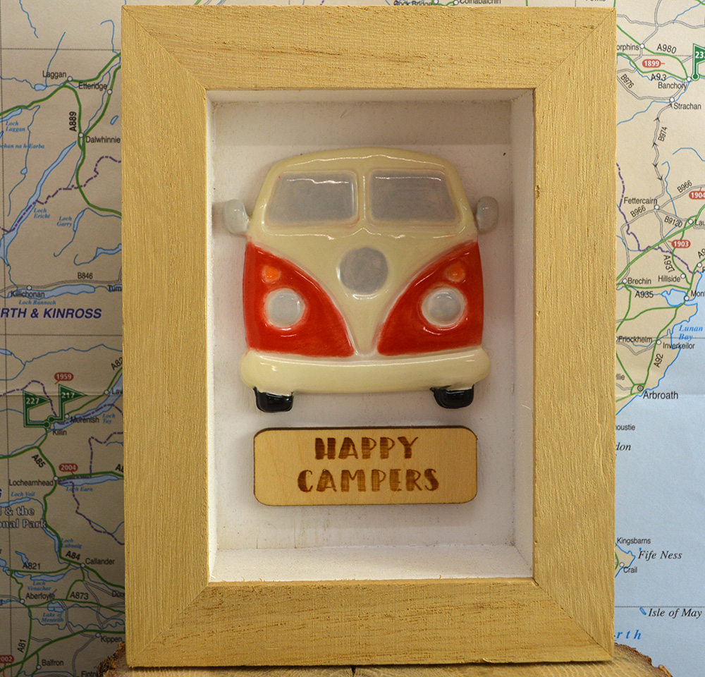 Framed Happy Campers Ceramic VW Campervan - Image 7