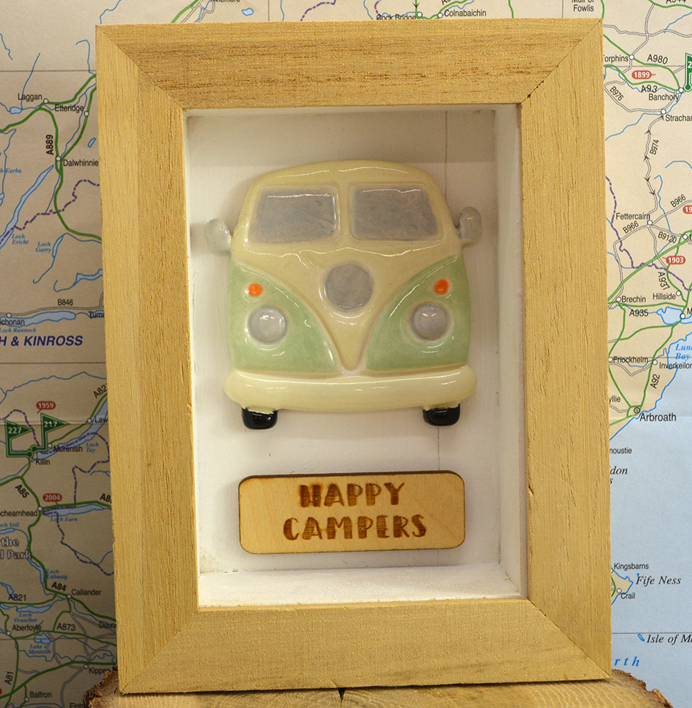 Framed Happy Campers Ceramic VW Campervan - Image 6