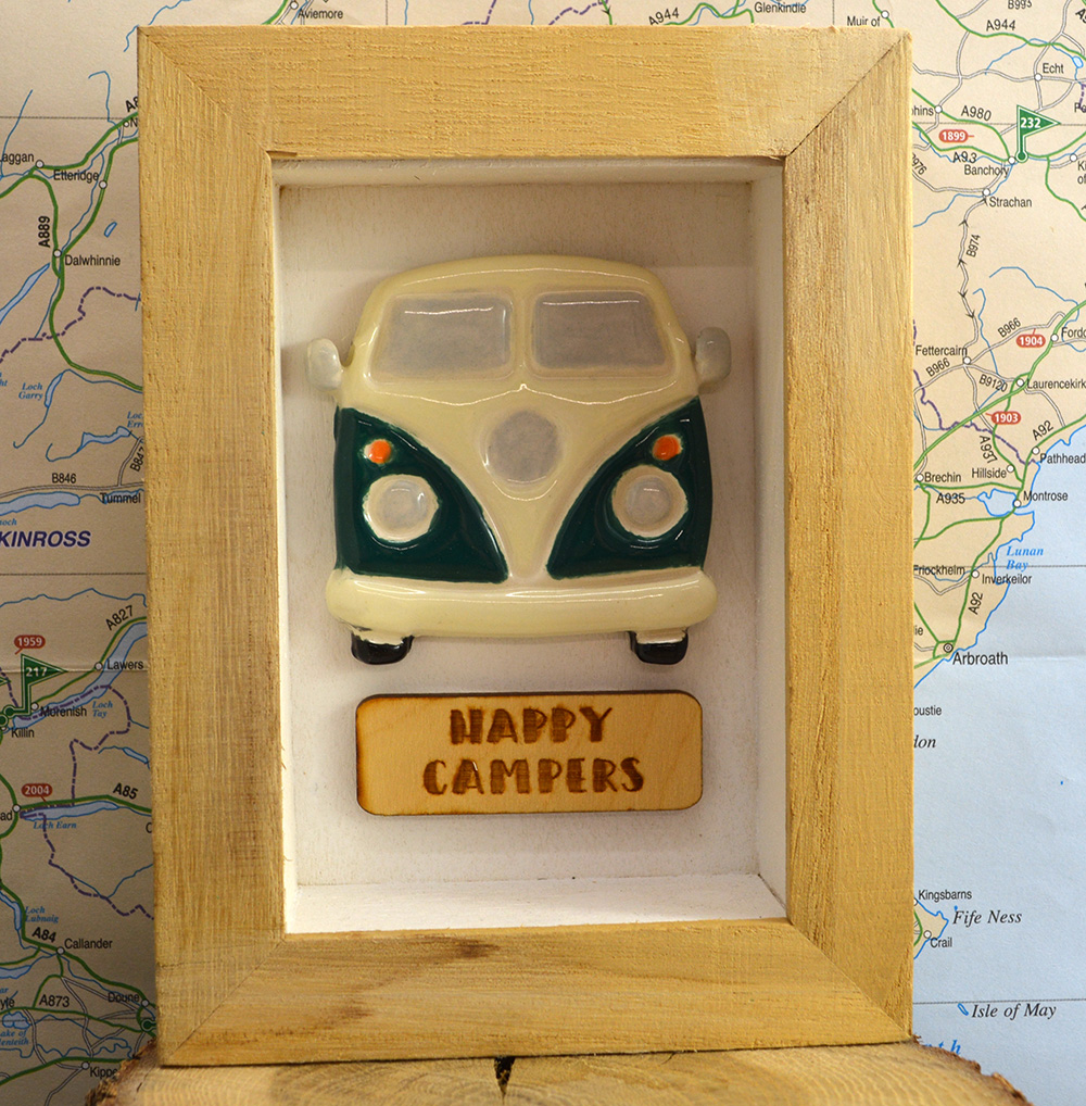 Framed Happy Campers Ceramic VW Campervan - Image 5
