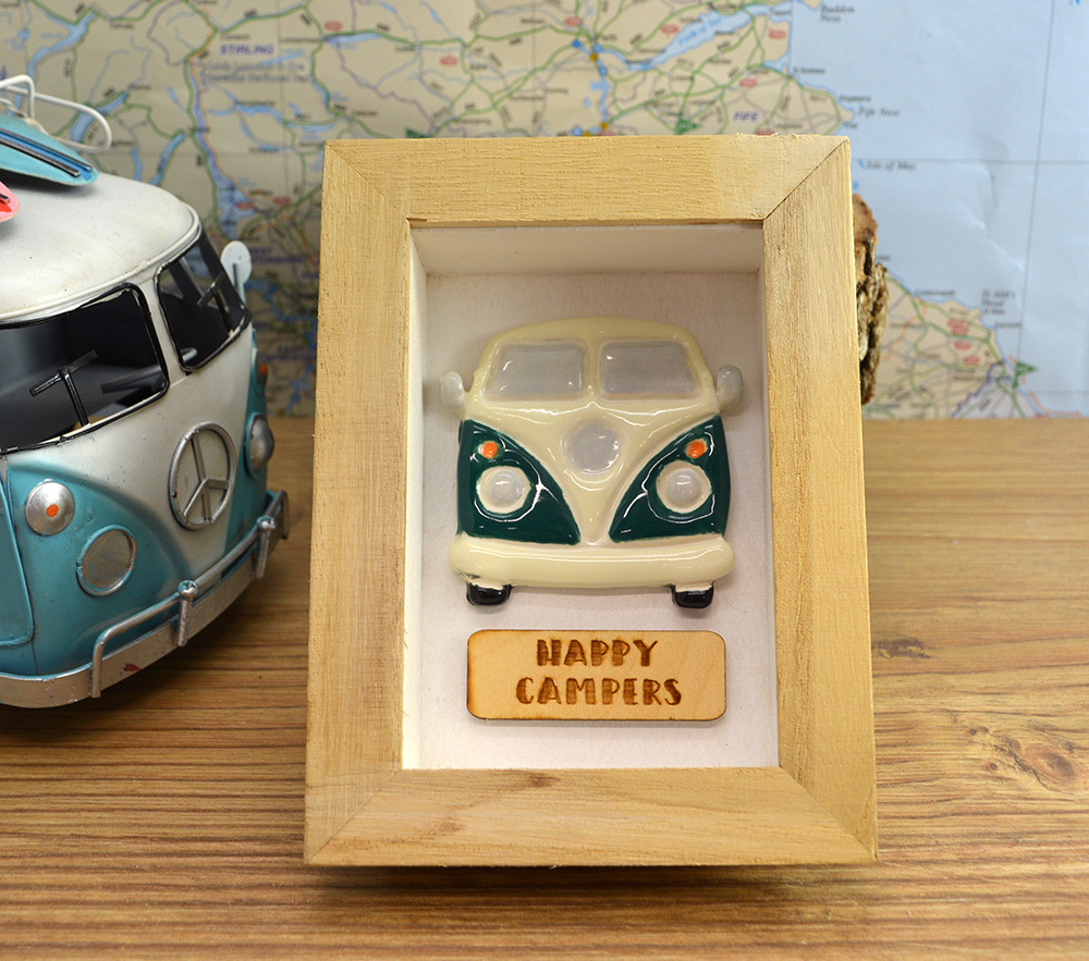 Framed Happy Campers Ceramic VW Campervan - Image 4
