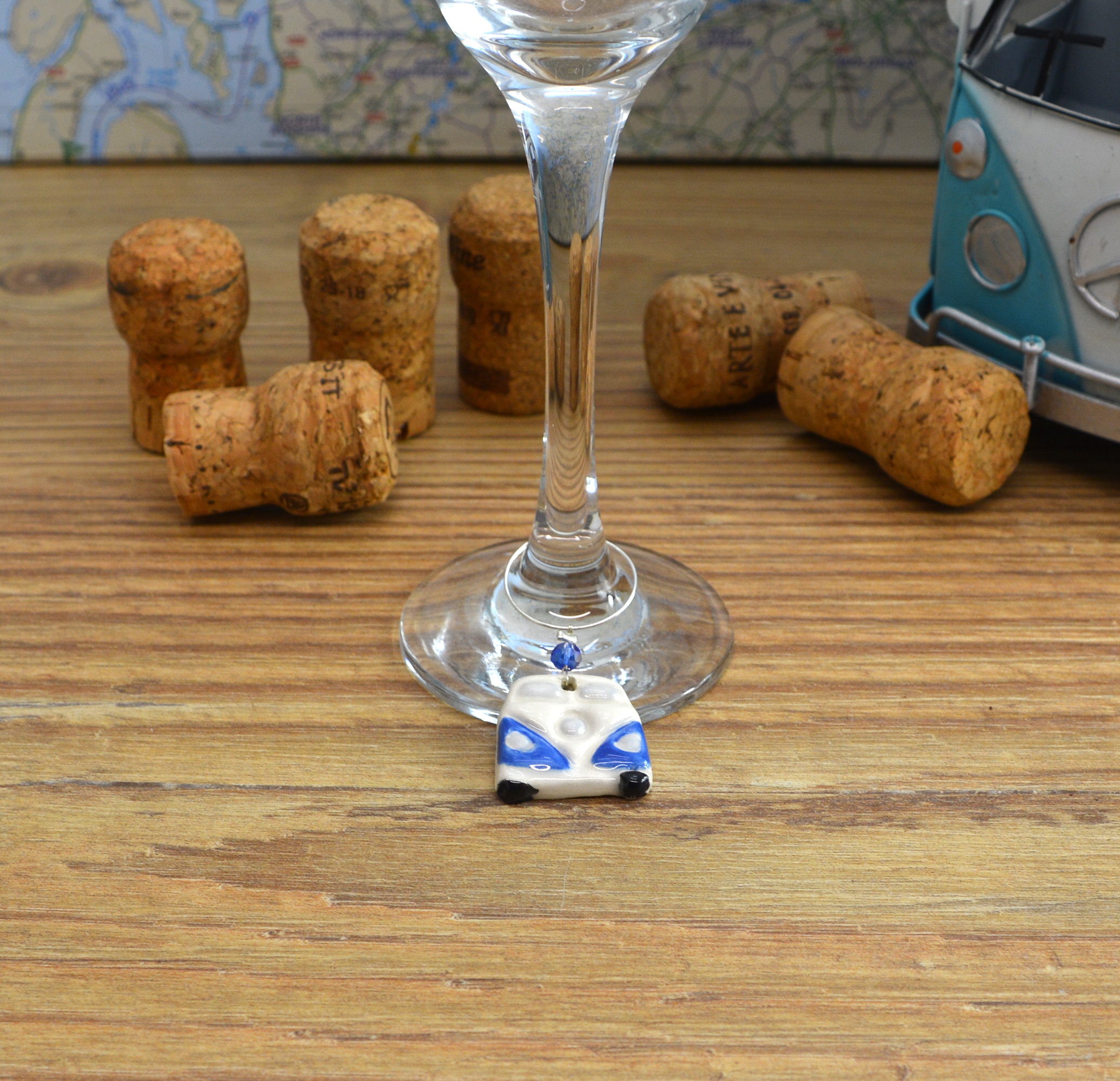 Handmade Unique Ceramic Campervan Van Wine Glass Charms, Gift For A Friend, Birthday Gift, House Warming Gift, Celebration - Image 4