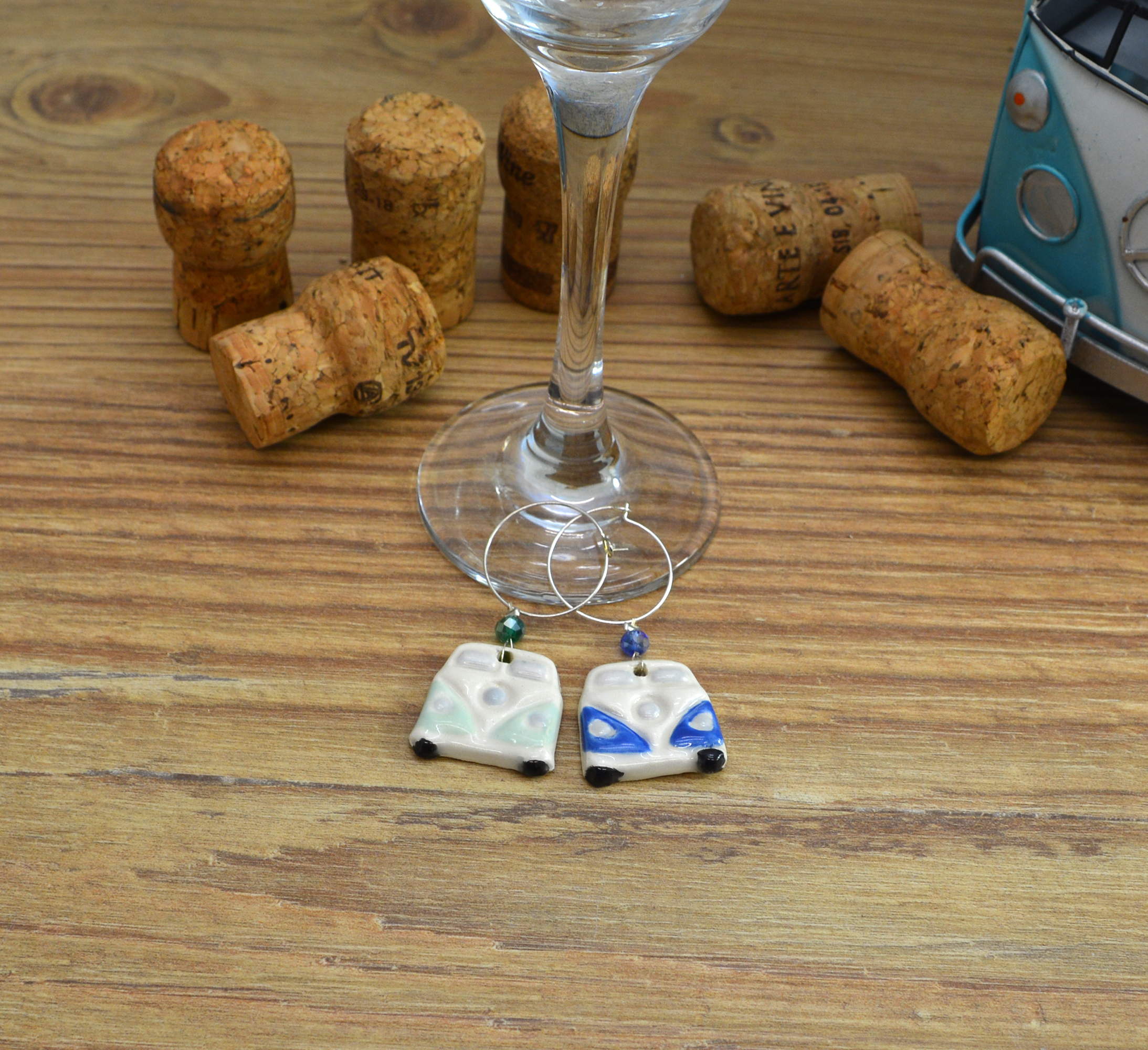 Handmade Unique Ceramic Campervan Van Wine Glass Charms, Gift For A Friend, Birthday Gift, House Warming Gift, Celebration - Image 3