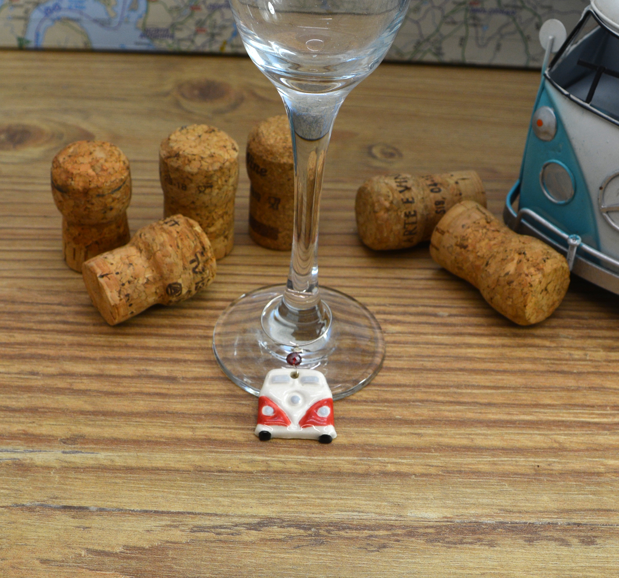Handmade Unique Ceramic Campervan Van Wine Glass Charms, Gift For A Friend, Birthday Gift, House Warming Gift, Celebration - Image 8